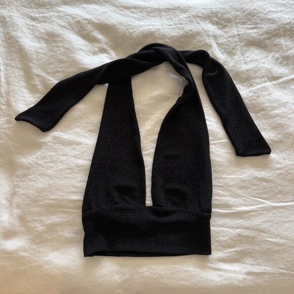 Subdued Tops - Subdued Black Shimmery Halter Tie Top Size Medium